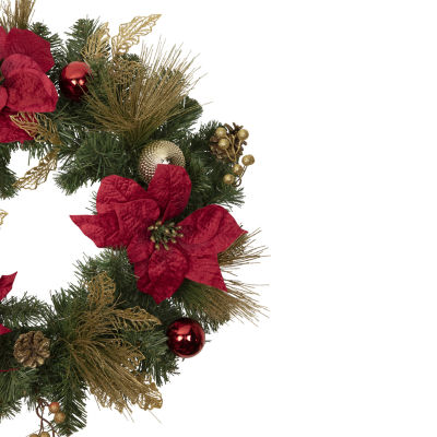 Northlight Poinsettias And Ball Wreath