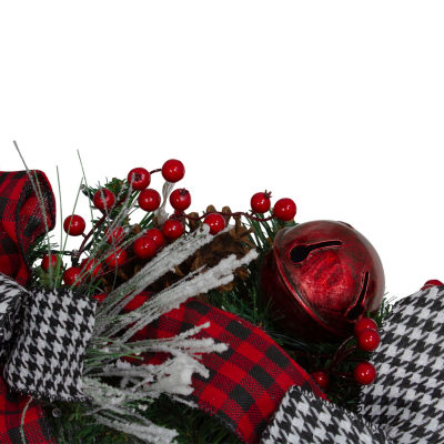 Northlight Plaid Houndstooth And Red Berries Wreath