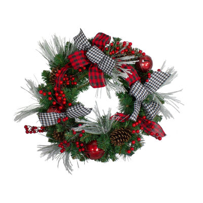 Northlight Plaid Houndstooth And Red Berries Wreath