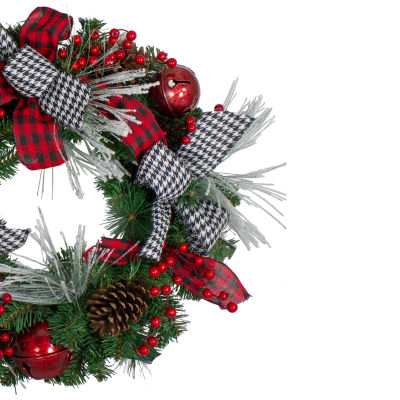 Northlight Plaid Houndstooth And Red Berries Wreath