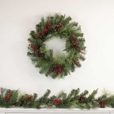 Northlight Pine And Berries Indoor Pre-Lit Christmas Wreath