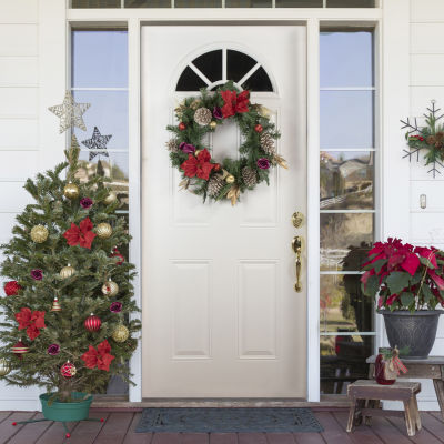 Northlight Poinsettia And Rose Indoor Christmas Wreath