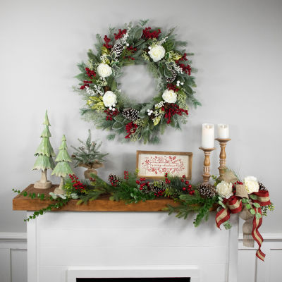 Northlight 30in Floral Unlit Wreath