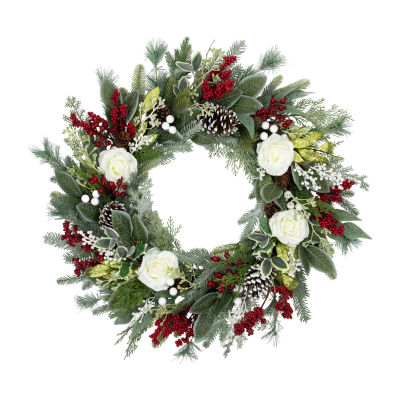 Northlight 30in Floral Unlit Wreath