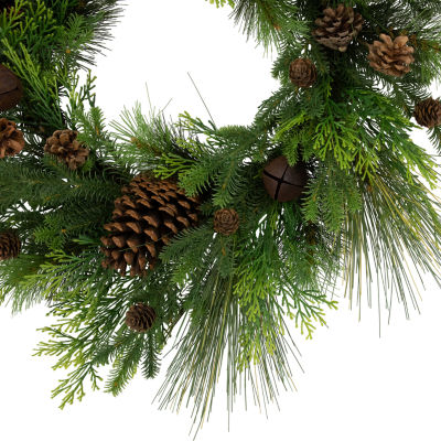 Northlight Pinecone And Jingle Bells Indoor Christmas Wreath