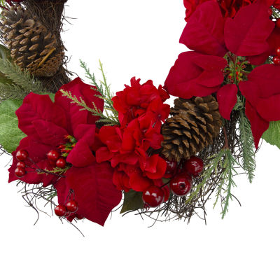 Northlight Poinsettia And Hydrangea Indoor Christmas Wreath