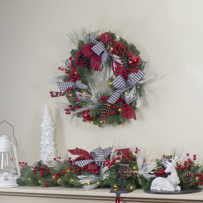 Northlight Houndstooth Indoor Pre-Lit Christmas Wreath