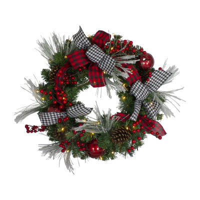 Northlight Houndstooth Indoor Pre-Lit Christmas Wreath