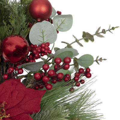 Northlight 28in Red Berry And Poinsettia Indoor Christmas Wreath