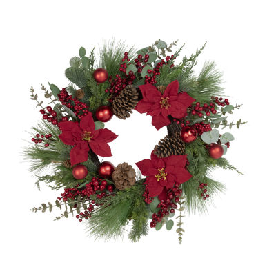 Northlight 28in Red Berry And Poinsettia Indoor Christmas Wreath