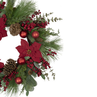 Northlight 28in Red Berry And Poinsettia Indoor Christmas Wreath