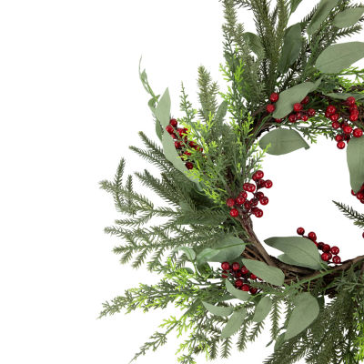 Northlight Mixed Foliage And Red Berries Indoor Christmas Wreath