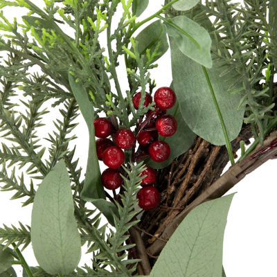 Northlight Mixed Foliage And Red Berries Wreath