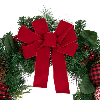 Northlight Bow And Mixed Foliage Indoor Christmas Wreath