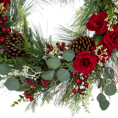 Northlight 30in Roses And Berries Unlit Indoor Christmas Wreath