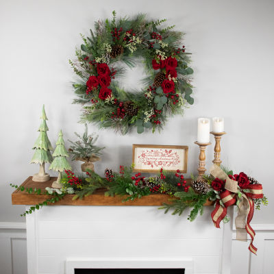 Northlight 30in Roses And Berries Unlit Indoor Christmas Wreath