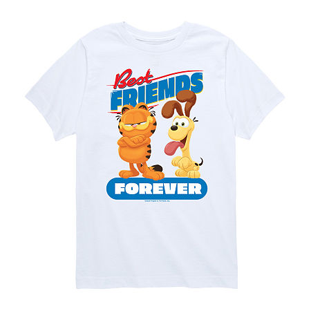Big Kid Girls Crew Neck Short Sleeve Classic Fit Garfield Graphic T-Shirt, Small, White
