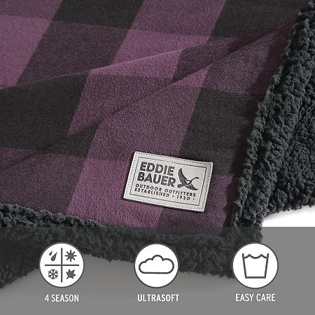 Eddie Bauer Cabin Plaid Cotton Flannel Lightweight Throw, One Size, Purple