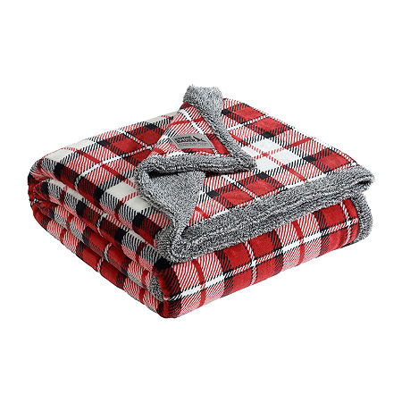 Eddie Bauer Parkwood Plaid Plush Lightweight Throw, One Size, Red