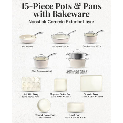 Gotham Steel Hammered Cream 15-pc. Non-Stick Ceramic Cookware and Bakeware Set