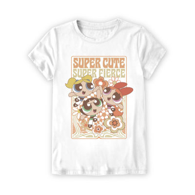 Little & Big Kid Girls Round Neck Short Sleeve Regular Fit Powerpuff Girls Graphic T-Shirt