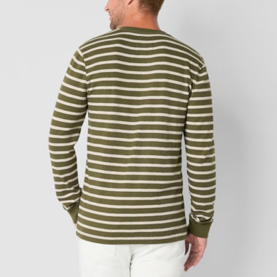 St. John's Bay Striped Waffle Mens Henley Neck Long Sleeve Classic Fit Thermal Top