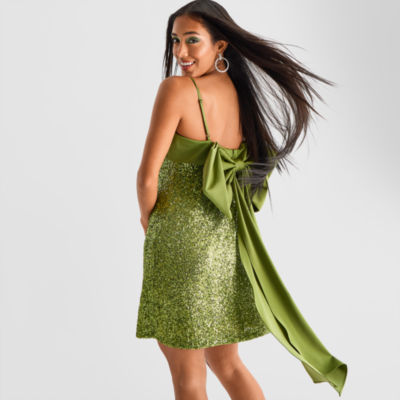 Bob Mackie Womens Sleeveless Sequin A-Line Dress