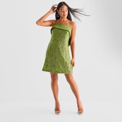 Bob Mackie Womens Sleeveless Sequin A-Line Dress