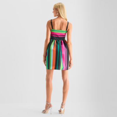 Bob Mackie Womens Sleeveless Striped Fit + Flare Dress
