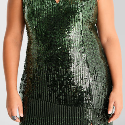 Bob Mackie Womens Plus Sleeveless Sequin Evening Gown