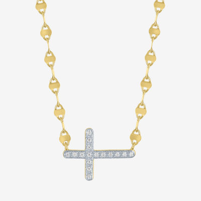Yes, Please! (G-H, Si2-I1) Womens Lab Grown White Diamond Accent 14K Gold Over Silver Cross 18 Inch Pendant Necklace