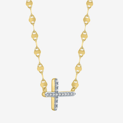 Yes, Please! (G-H, Si2-I1) Womens Lab Grown White Diamond Accent 14K Gold Over Silver Cross 18 Inch Pendant Necklace