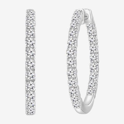 (I, Si2) Womens 1 CT. T.W. Lab Grown White Diamond Sterling Silver 22mm Round Hoop Earrings