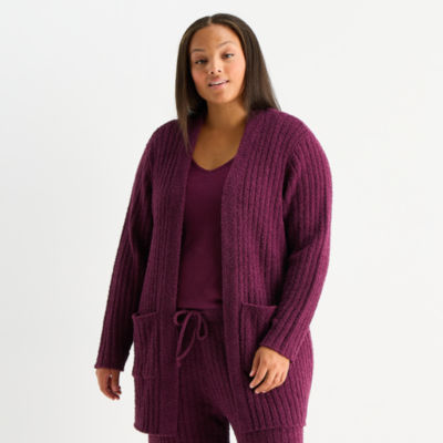 Ambrielle Cardigan Womens Long Sleeve Plus Pajama Top