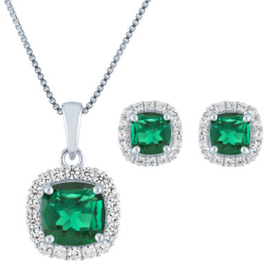 Simulated Green Emerald Sterling Silver Jewelry Set