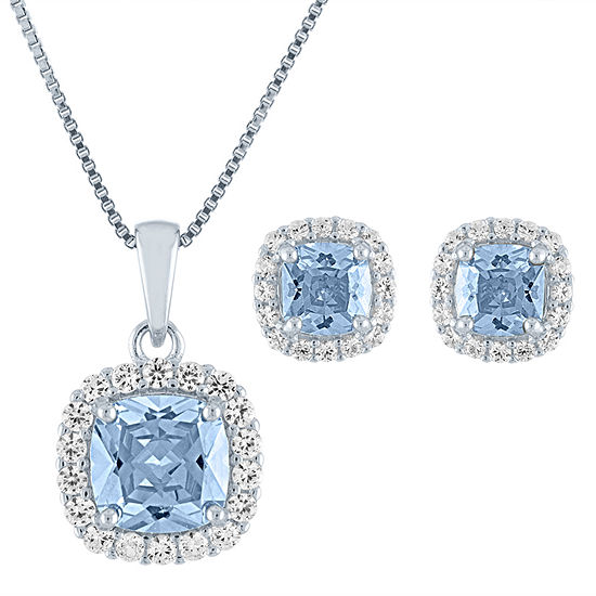 Simulated Blue Aquamarine Sterling Silver 2-pc. Jewelry Set