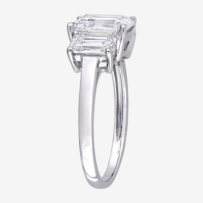 Womens Lab Created White Moissanite 10K Gold 3-Stone Engagement Ring