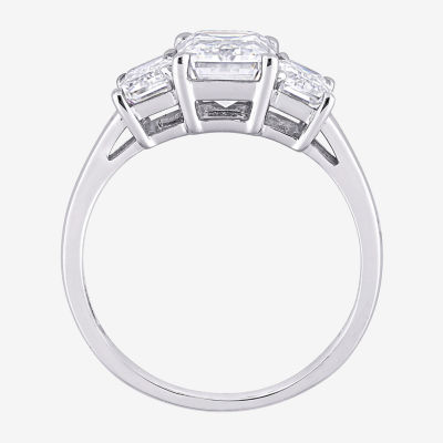 Womens Lab Created White Moissanite 10K Gold 3-Stone Engagement Ring