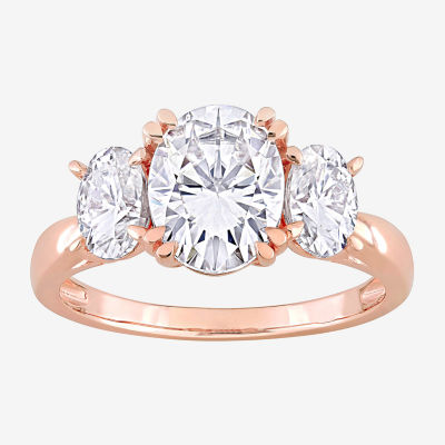 Womens Lab Created White Moissanite 10K Rose Gold 3-Stone Engagement Ring