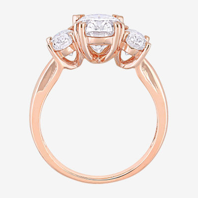 Womens 3 CT. T.W. Lab Created White Moissanite 10K Rose Gold 3-Stone Engagement Ring