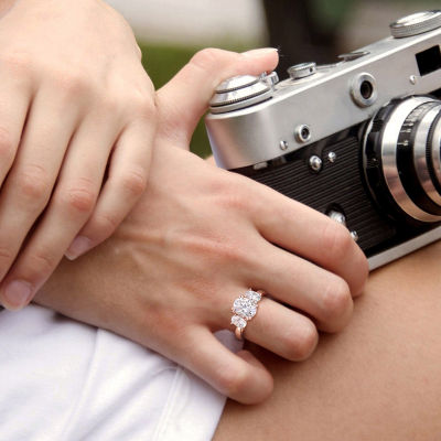 Womens 3 CT. T.W. Lab Created White Moissanite 10K Rose Gold 3-Stone Engagement Ring