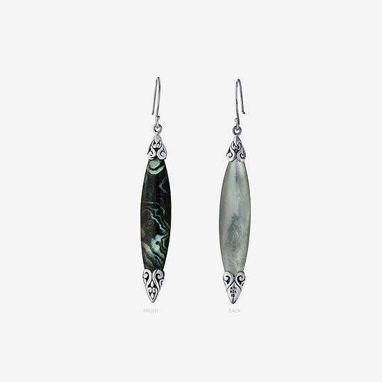 Bali Inspired Genuine Green Abalone Sterling Silver Marquise Drop Earrings