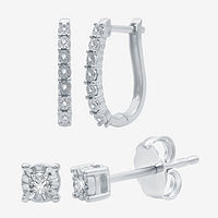 1/10 CT. T.W. Diamond Hoop and Stud Earring Set in Sterling Silver