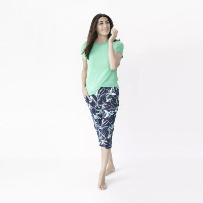 Liz Claiborne Womens 2-pc. Crew Neck Short Sleeve Capri Pajama Set