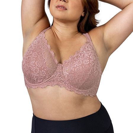 Leading Lady Scalloped Lace Underwire Full Figure Bra- 5044, D, Pink