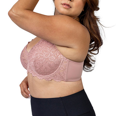 Leading Lady Scalloped Lace Underwire Full Figure Bra- 5044, D, Pink