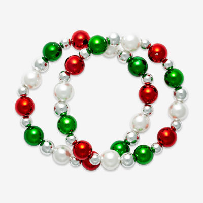 HEIDKRUEGER 3pcs Christmas Jingle Bell Bracelets Xmas Multi Color Beaded  Charm Stretch Bracelet Christmas Holiday Party Favors for Women Jewelry Gift