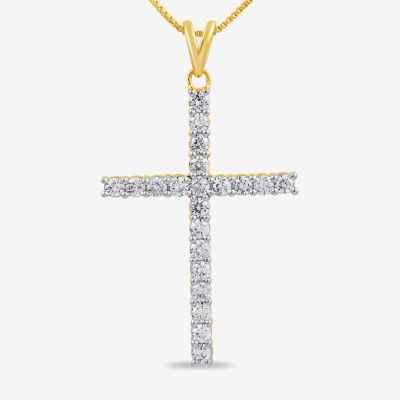 Womens 1 CT.T.W. Natural Diamond Cross Pendant Necklace in 10K or 14K Gold