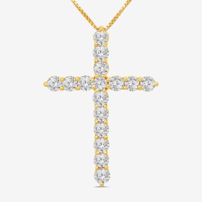 Womens 2 CT. T.W. Natural White Diamond 10K Gold Cross Pendant Necklace