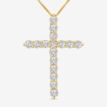 Womens 2 CT. T.W. Natural White Diamond 10K Gold Cross Pendant Necklace, One Size, Yellow